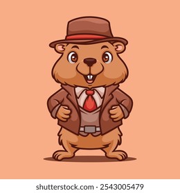 Beaver Detective Cartoon Vector Illustration Mascot