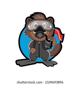 Beaver diver cartoon design illustration vector eps format , suitable for your design needs, logo, illustration, animation, etc.