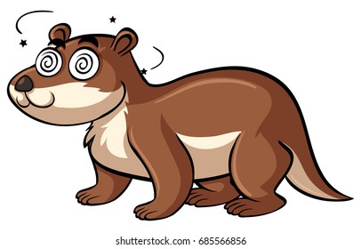 Beaver with dizzy face illustration