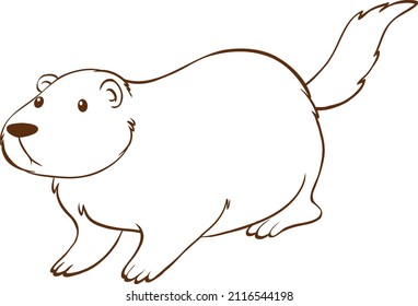 Beaver in doodle simple style on white background illustration