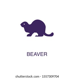Beaver element in flat simple style on white background. Beaver icon, with text name concept template