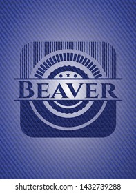 Beaver emblem with denim texture. Vector Illustration. Detailed.