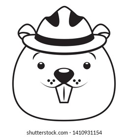 beaver face with hat cartoon character vector illustration