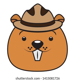 beaver face with hat cartoon character vector illustration