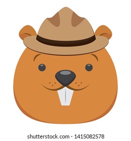 beaver face with hat cartoon character vector illustration