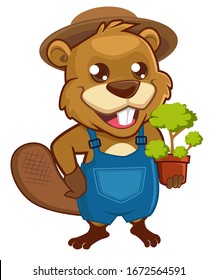 Beaver farmer mascot cartoon in vector E