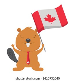 beaver with flag happy canada day vector illustration