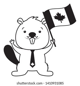 beaver with flag happy canada day vector illustration