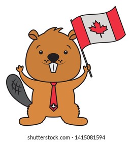 beaver with flag happy canada day vector illustration