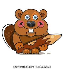 Beaver In Flat Style. Symbol, Logo Illustration. Smile Icon