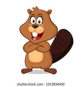 Beaver folding hands and smiling cartoon illustration, can be download in vector format for unlimited image size.