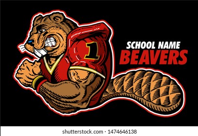 beaver football team mascot with tail for school, college or league