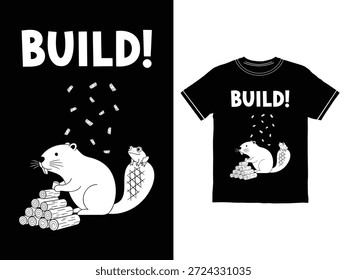 castor e sapo construindo algo com design de camisa