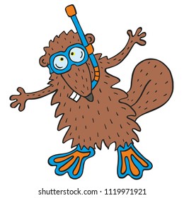 Beaver funny diver holiday illustration vector