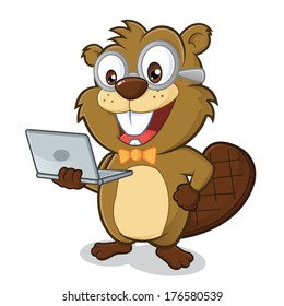 Beaver geek holding laptop