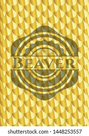 Beaver gold emblem. Scales pattern. Vector Illustration. Detailed.