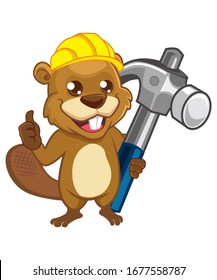Beaver with hammer mascot cartoon in vector