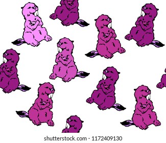 Beaver hand drawn vector colour seamless pattern. Cute illustration texture for poster, blank, magazine, postcard, card, invitation, poster, banner template or textile