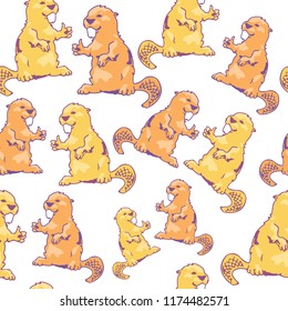 Beaver hand drawn vector colour seamless pattern. Cute illustration texture for poster, blank, magazine, postcard, t-shirt, print, tattoo, card, invitation, poster, banner template or textile 