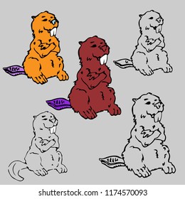 Beaver  hand drawn vector colour set. Cute illustration texture for poster blank, logotype, magazine, postcard, t-shirt, print, tattoo, card, invitation, poster, etiquette, banner template or textile 