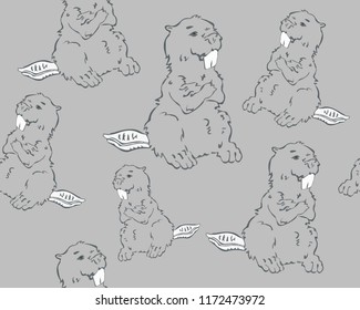 Beaver hand drawn vector grey and white seamless pattern. Cute illustration texture for poster, blank, magazine, postcard, t-shirt, print, tattoo, card, invitation, poster, banner template or textile
