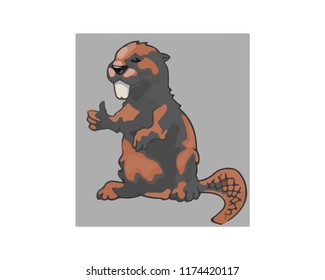 Beaver hand drawn vector grey and orange logo. Cute illustration texture for poster, blank, magazine, postcard, t-shirt, print, tattoo, card, invitation, poster, banner template or textile 