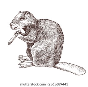 Beaver hand drawn vector illustration