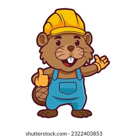 Beaver Handyman Cartoon Mascot Thumb up