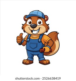 Beaver Handyman Cartoon Mascot Thumb