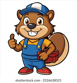 Beaver Handyman Cartoon Mascot Thumb up