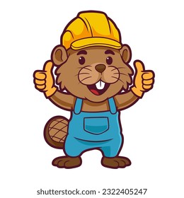 Beaver Handyman Cartoon Mascot Two Thumbs Up