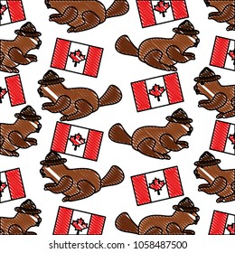 beaver with hat canadian and flag national pattern