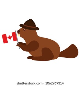 beaver with hat and flag canadian