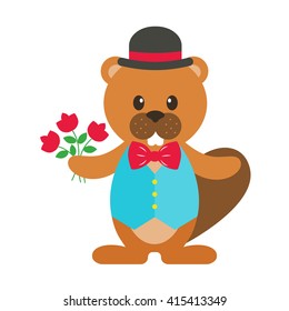 beaver with hat and flower