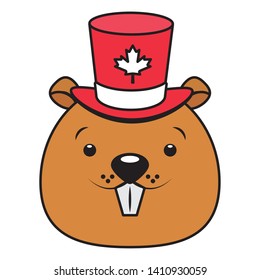 beaver with hat maple leaf happy canada day vector illustration
