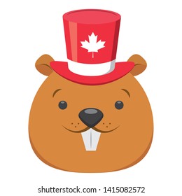 beaver with hat maple leaf happy canada day vector illustration
