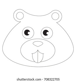 Beaver Head cartoon. Outlined illustration with thin line black stroke