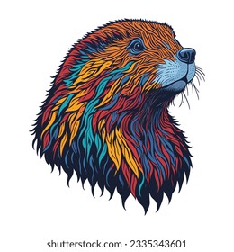 Beaver head colorful concept in isolated vector illustration on white background.