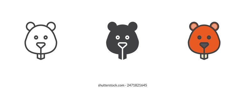 Beaver head different style icon set. Line, glyph and filled outline colorful version, outline and filled vector sign. Symbol, logo illustration. Vector graphics