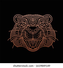 Beaver head illustration line art design style with gold color