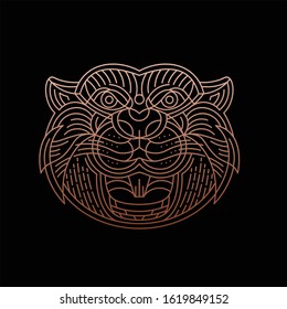 Beaver head illustration line art design style with gold color