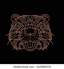 Beaver head illustration line art design style with gold color