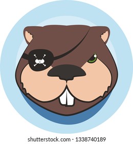 Beaver Head with Pirate Eyepatch on blue background