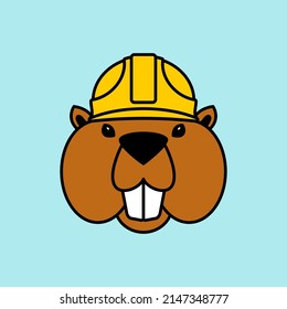 Beaver in helmet symbol. Sign for construction company