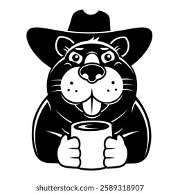 Beaver Hipster Coffee to go logo template comic emblem