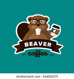 Beaver Hipster Coffee to go logo template