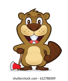 Beaver holding an axe