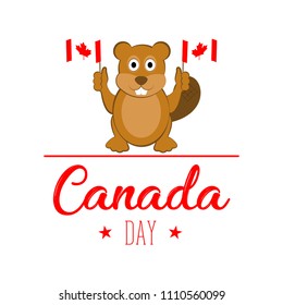 Beaver holding flags. Canada day