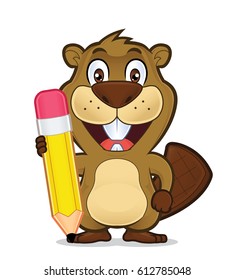 Beaver holding a pencil