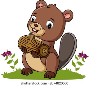 The beaver is holding a piece of wood of illustration